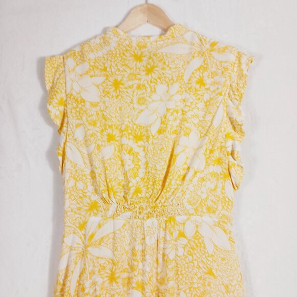 Taylor, Yellow & White Floral Midi Dress, Med., Lined, Ruffled Neck & Sleeve - Picture 9 of 13